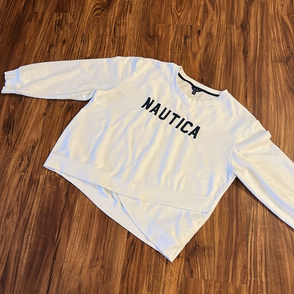 White Nautical Sweatshirt with Dark Blue Accent - Picture 3 of 5